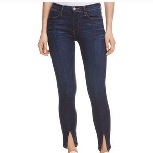 FRAME dark blue high waisted stretchy skinny jeans with slit